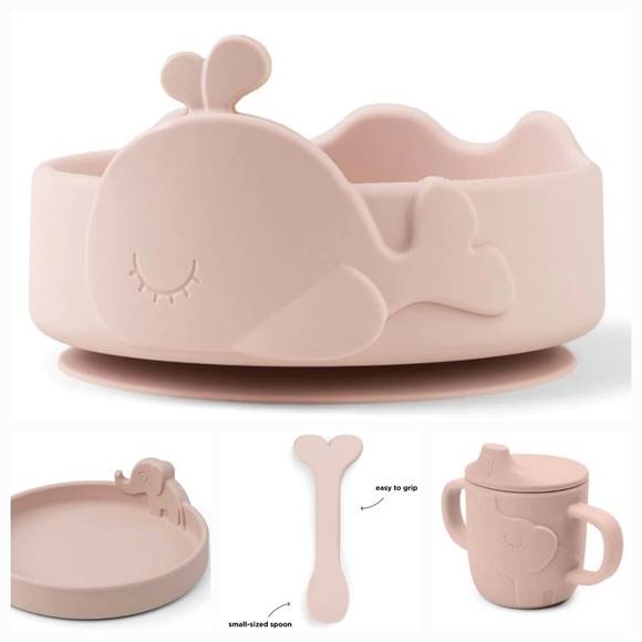 Food Grade Silicone Pink Baby Toddler Spout Cup Spoon Bowl Plate with Suction - Picture 1 of 13